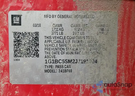 2018 Chevrolet Cruze Ls из США, поврежденный, VIN 1G1BC5SM2J7191094